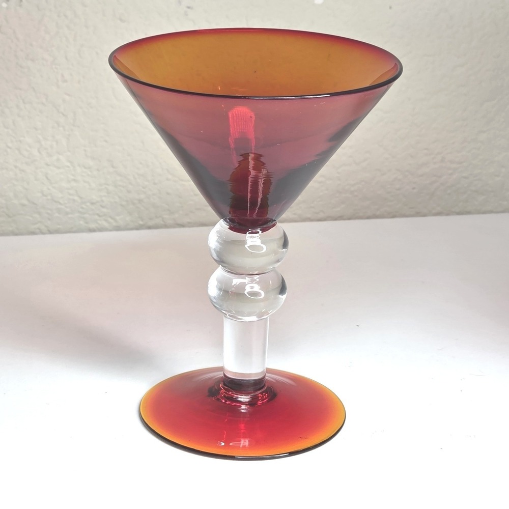 Set of 4 Small Amberina Martini Glasses Cadmium Red Orange Yellow - Picture 3 of 7